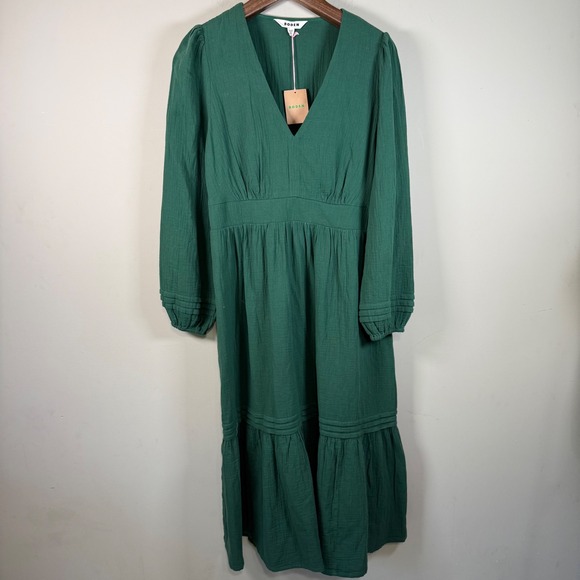 Boden Dresses & Skirts - Boden NWT Eve Eden Green Sleeved Double Cloth V-Neck Midi Dress 14R